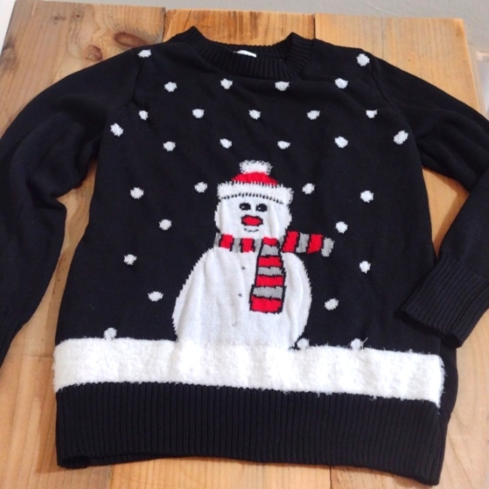 Mesh & Lace Black Snowman Polka Dot Heavy Knit Sweater Size M
